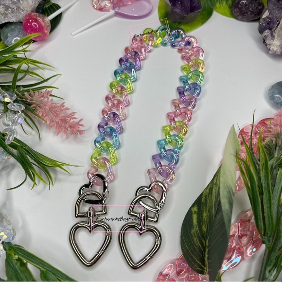 TRIPLE HEARTS Pastel Rainbow Jelly Resin Bag Strap Novelty Bag Strap Kawaii Y2K - Picture 12 of 14